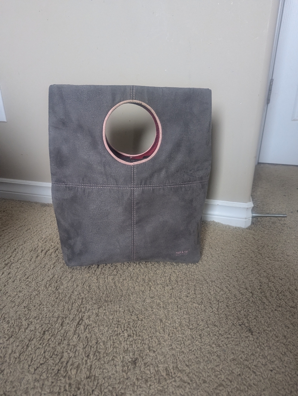 Gray Suede Matt & Nat Tote with Pink Lined Handle